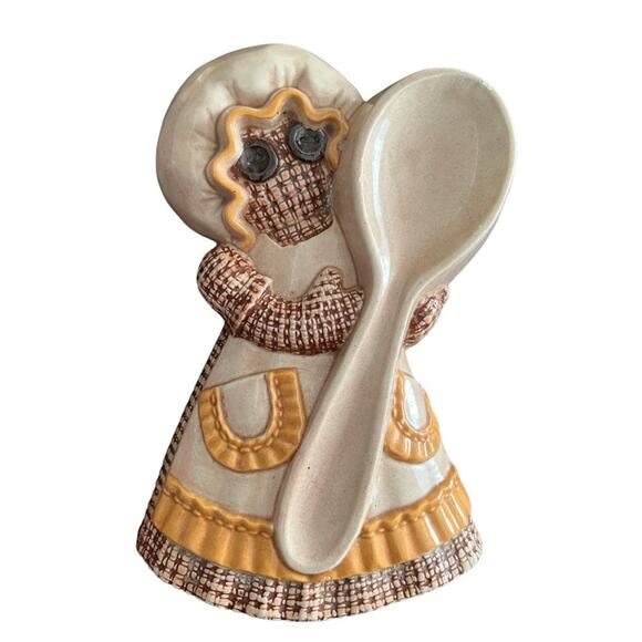 Vintage Button Eye Burlap Rag Doll Utensil Spoon Rest - Picture 1 of 6